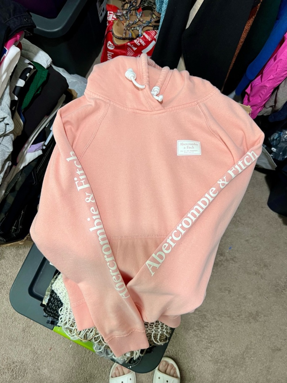 Abercrombie & Fitch Pink Peach Logo Pullover Hoodie